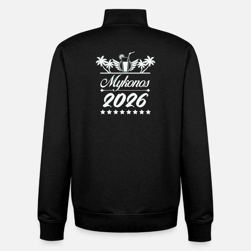 Logo plage Mykonos 2026 - Sweat zippé unisexe en coton bio Stanley/Stella - noir