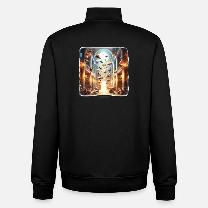 Library Magic: Flying Books - Unisex Organic Zip Sweatshirt by Stanley/Stella - black