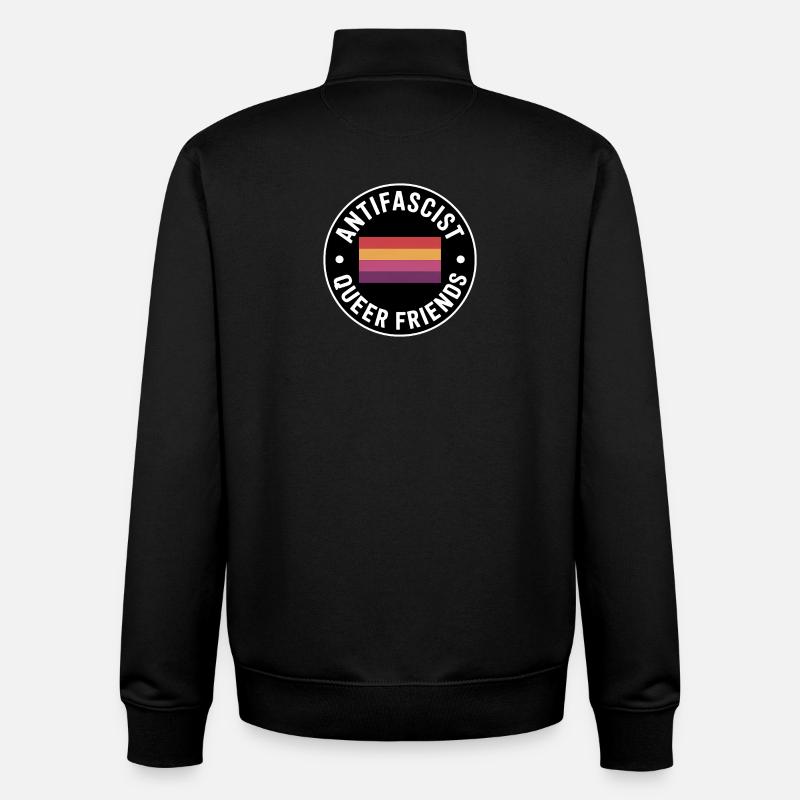 Amis queer antifascistes - Antifa Merch - Sweat zippé unisexe en coton bio Stanley/Stella - noir
