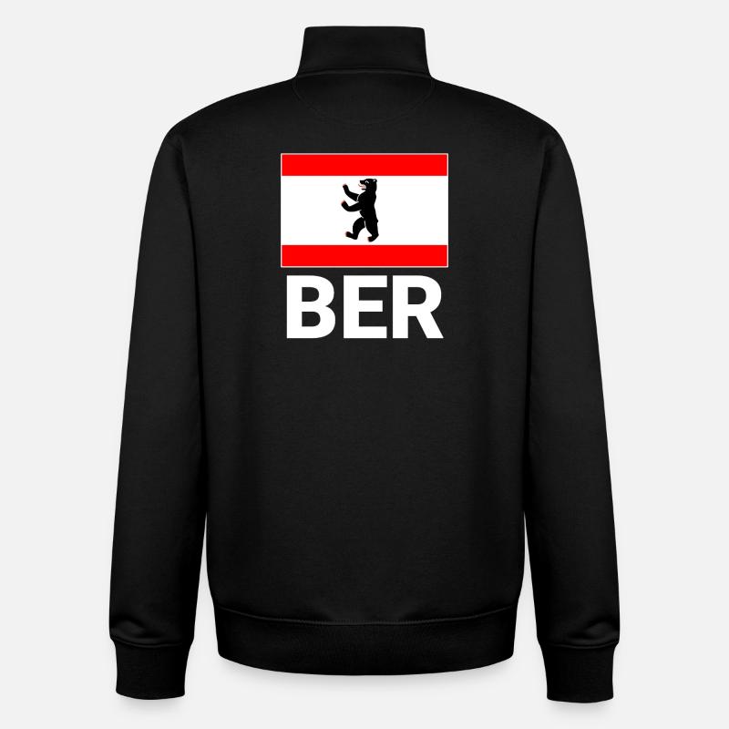 Drapeau de Berlin avec abréviation BER - Sweat zippé unisexe en coton bio Stanley/Stella - noir