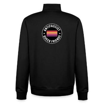 Antifascist Queer Friends - Antifa Merch - Unisex Organic Zip Sweatshirt by Stanley/Stella - black - Back - AI Model Male 185 light (185cm)
