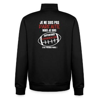 Supportrice Rugby Lyonnaise Humour - Sweat zippé unisexe en coton bio Stanley/Stella - noir - Dos - AI Model Male 185 light (185cm)