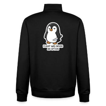 Pinguin mit Klinge - Flug war keine Option - Unisex Organic Zip Sweatshirt von Stanley/Stella - Schwarz - Hinten - AI Model Male 185 light (185cm)
