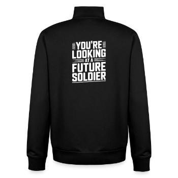 Du schaust auf einen zukünftigen Soldaten - Unisex Organic Zip Sweatshirt von Stanley/Stella - Schwarz - Hinten - AI Model Male 185 light (185cm)