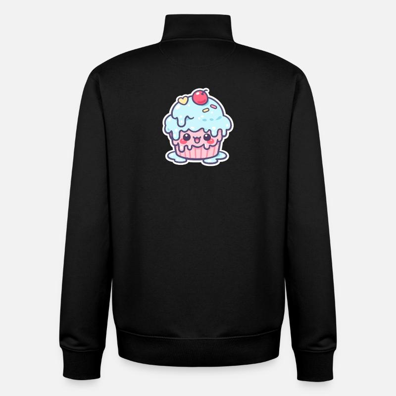 Cupcake Kawaii avec glaçage bleu - Sweat zippé unisexe en coton bio Stanley/Stella - noir