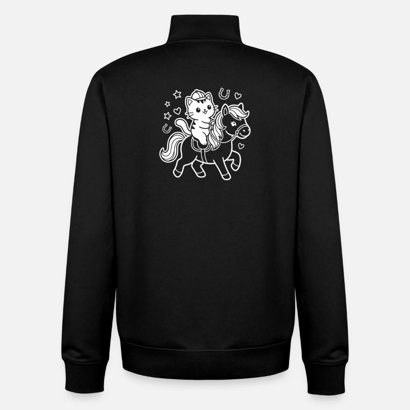 Kawaii Katze auf Pferd - Unisex Organic Zip Sweatshirt von Stanley/Stella - Schwarz