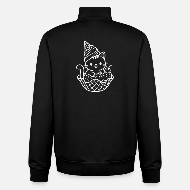 Glace Kawaii Cat - Sweat zippé unisexe en coton bio Stanley/Stella - noir
