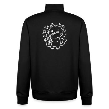 Musikalische Kawaii Katze Saxophon - Unisex Organic Zip Sweatshirt von Stanley/Stella - Schwarz - Hinten - AI Model Male 185 light (185cm)