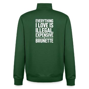 Tout ce que j’aime est illégal, cher ou brun - Sweat zippé unisexe en coton bio Stanley/Stella - vert bouteille - Dos - AI Model Male 185 dark (185cm)