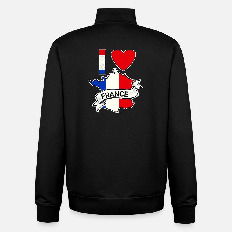 France - Drapeau - Carte - Sweat zippé unisexe en coton bio Stanley/Stella - noir