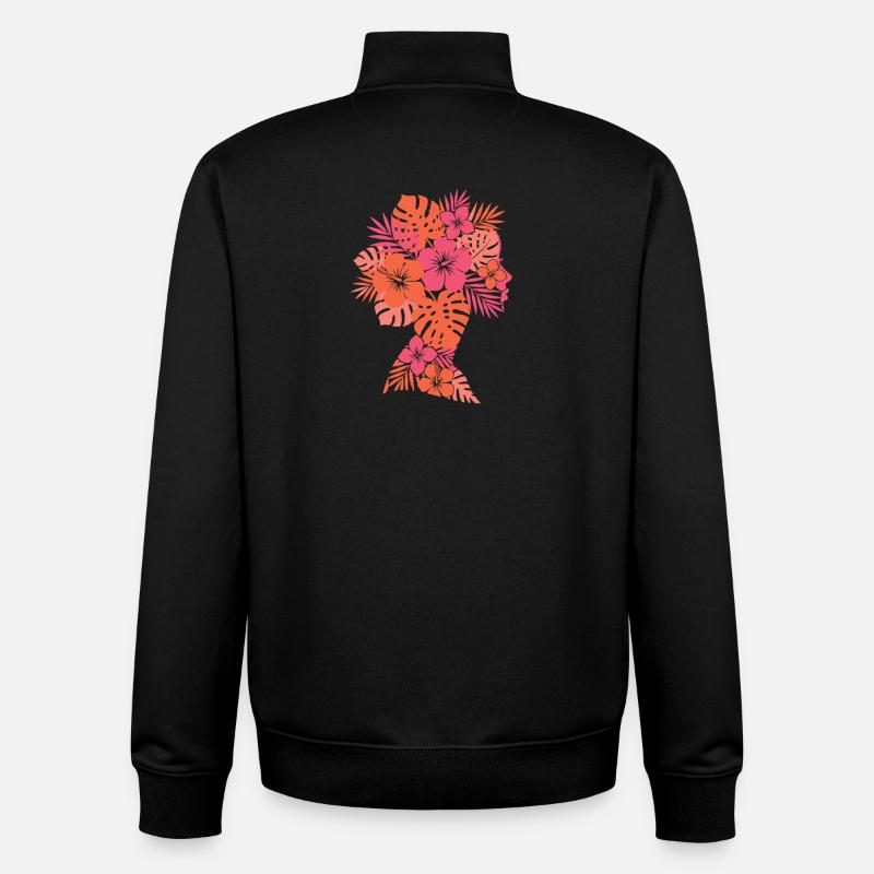 Silhouette des fleurs tropicales - Sweat zippé unisexe en coton bio Stanley/Stella - noir