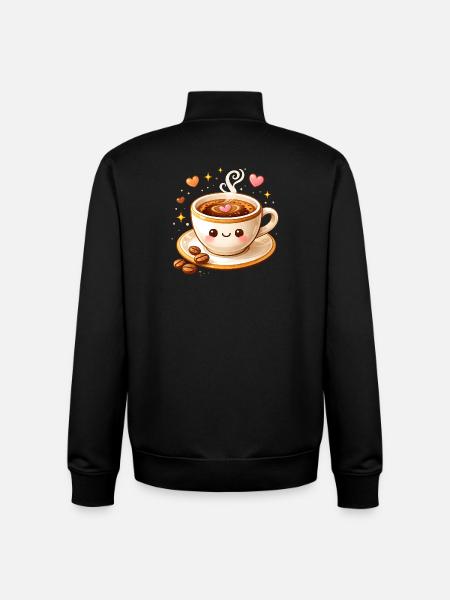 Cute Coffee Mug with Face Illustration - Unisex Organic Zip Sweatshirt by Stanley/Stella - black