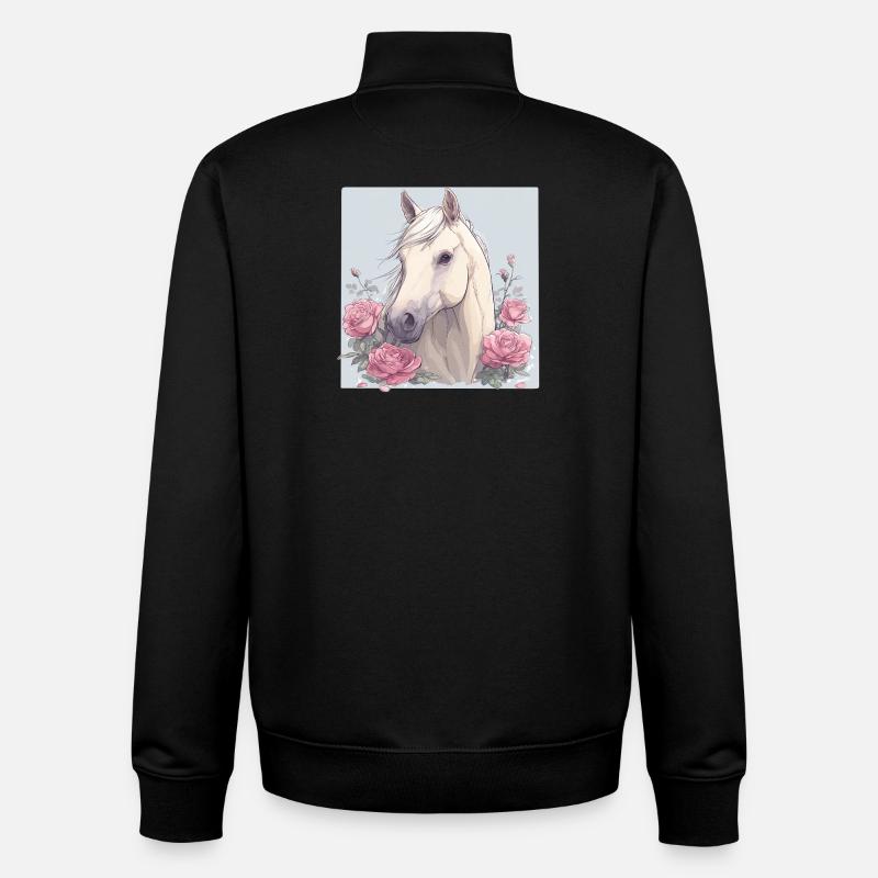 Cheval avec des fleurs - Sweat zippé unisexe en coton bio Stanley/Stella - noir