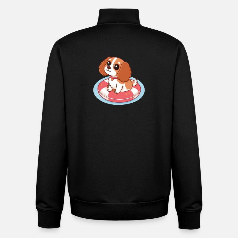 Chiot Mignon sur Bouée Flottante - Sweat zippé unisexe en coton bio Stanley/Stella - noir