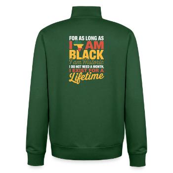 Chemise à vie de l’histoire de Je suis Noir, Noir Puissant - Sweat zippé unisexe en coton bio Stanley/Stella - vert bouteille - Dos - AI Model Male 185 dark (185cm)