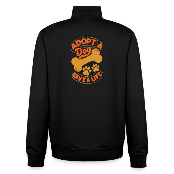 Famille d’accueil adopte un chien et sauve une vie - Sweat zippé unisexe en coton bio Stanley/Stella - noir - Dos - AI Model Male 185 light (185cm)
