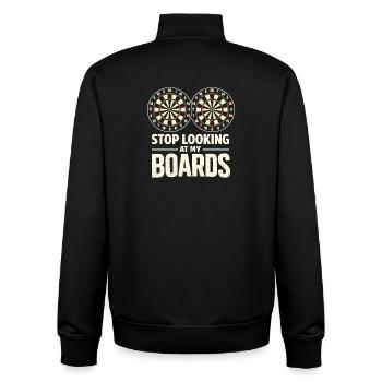 Hör auf, auf meine Bretter zu schauen, Dartspieler-Dartscheibe - Unisex Organic Zip Sweatshirt von Stanley/Stella - Schwarz - Hinten - AI Model Male 185 light (185cm)