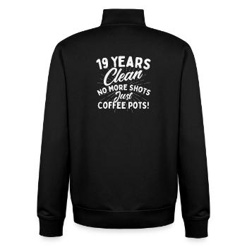 19 Years Clean No More Shots Just Coffee Pots - Unisex Organic Zip Sweatshirt by Stanley/Stella - black - Back - AI Model Male 185 light (185cm)