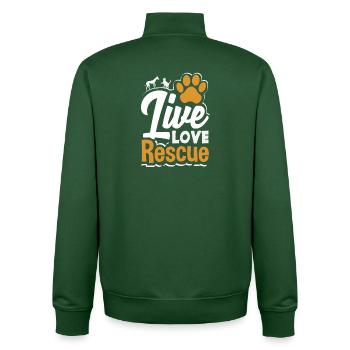 Foster Adopt Volunteer Live Love Animal Rescue - Unisex Organic Zip Sweatshirt by Stanley/Stella - bottle green - Back - AI Model Male 185 dark (185cm)
