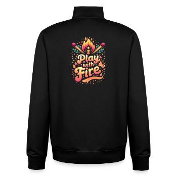 Play with fire typography design - Unisex Organic Zip Sweatshirt by Stanley/Stella - black - Back - AI Model Male 185 light (185cm)
