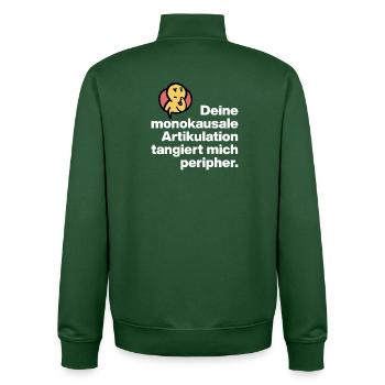 DEINE MONOKAUSALE ARTICULATION, DUMM SARKASMUS - Unisex Organic Zip Sweatshirt von Stanley/Stella - Flaschengrün - Hinten - AI Model Male 185 dark (185cm)
