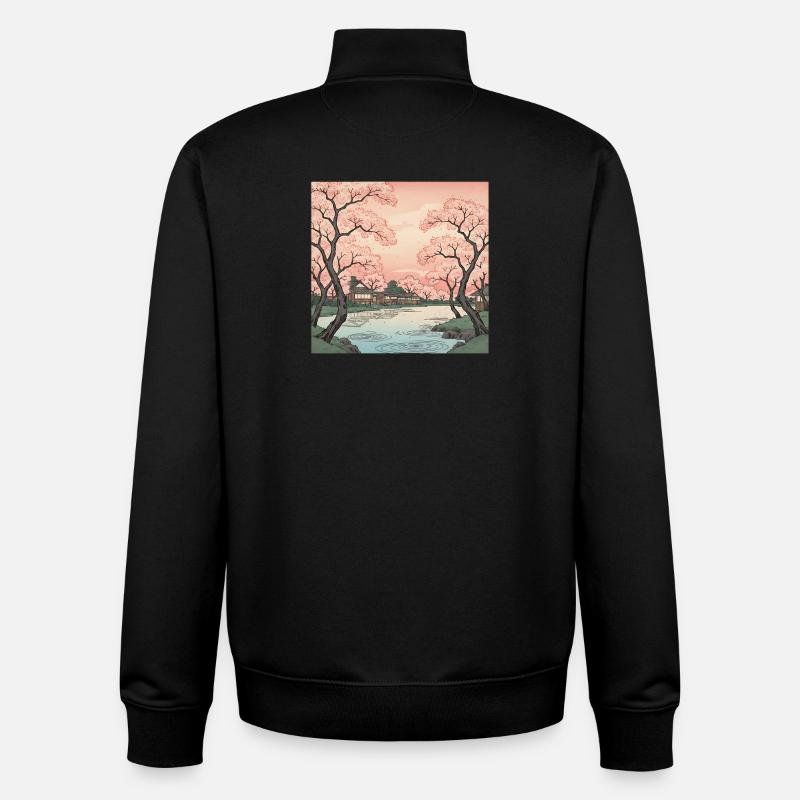 Fleurs traditionnelles de cerisier japonais - Sweat zippé unisexe en coton bio Stanley/Stella - noir