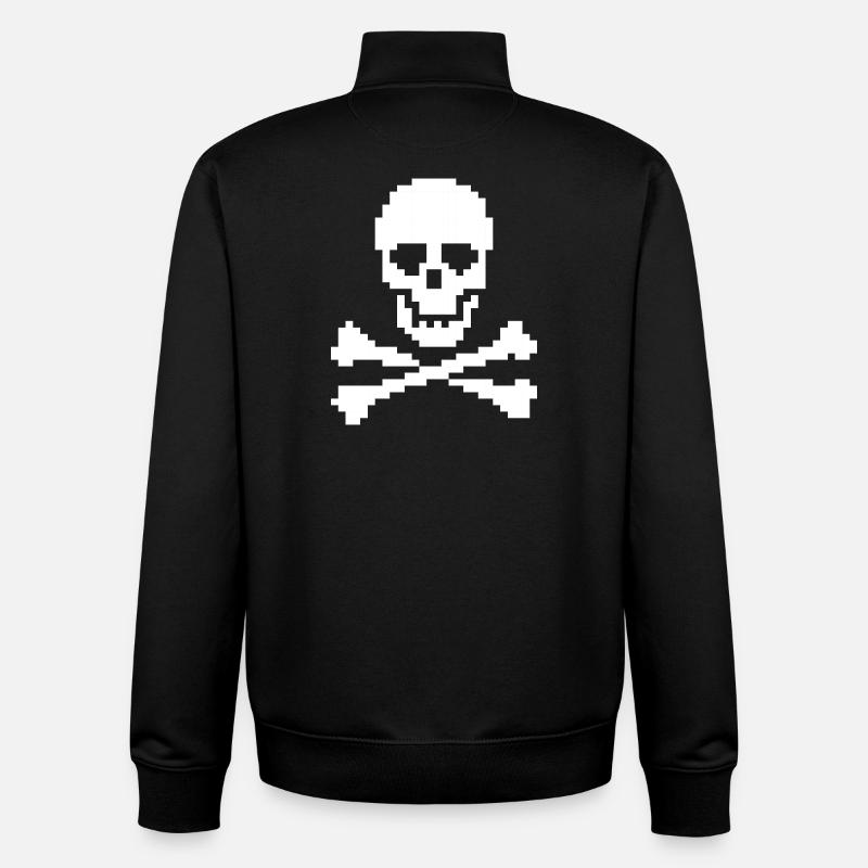 Pixel Skull Crossbones - Unisex Organic Zip Sweatshirt by Stanley/Stella - black