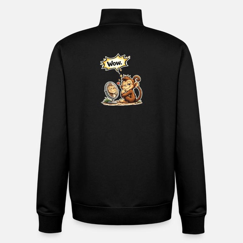 Funny Monkey Wow Saying Gift - Unisex Organic Zip Sweatshirt by Stanley/Stella - black
