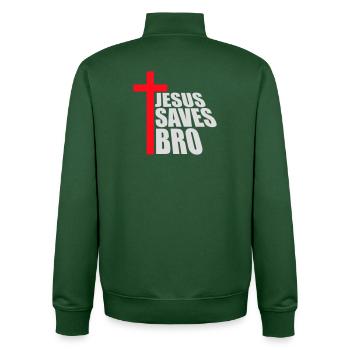 Jesus Saves Bro Lustig Religiös Spruch Glaube Logo - Unisex Organic Zip Sweatshirt von Stanley/Stella - Flaschengrün - Hinten - AI Model Male 185 dark (185cm)