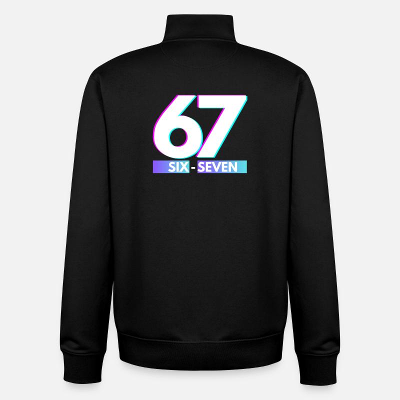 67 Néon Glitch Rétro, six-seven - Sweat zippé unisexe en coton bio Stanley/Stella - noir