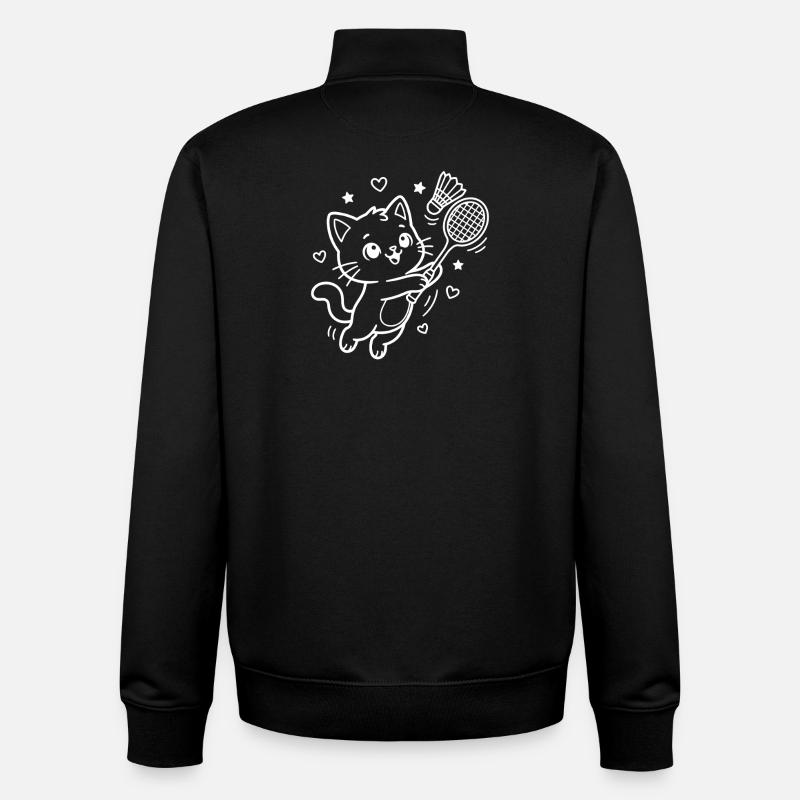 Kawaii Cat jouant au badminton - Sweat zippé unisexe en coton bio Stanley/Stella - noir