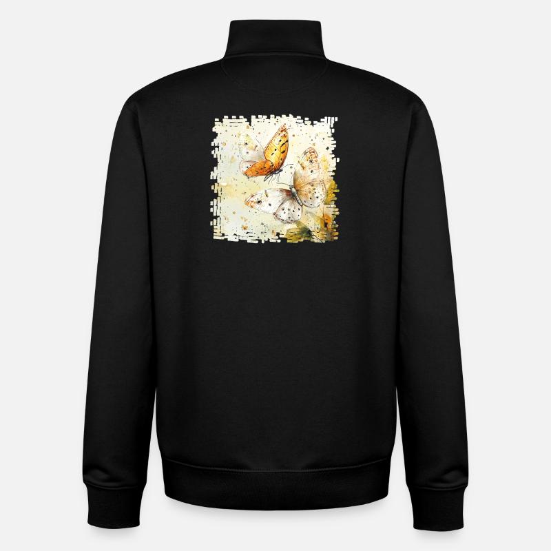Papillons aquarelle - Sweat zippé unisexe en coton bio Stanley/Stella - noir
