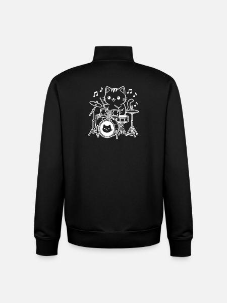 Kawaii Cat Drummer - Unisex Organic Zip Sweatshirt by Stanley/Stella - black