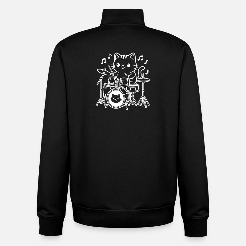 Kawaii Cat Drummer - Unisex Organic Zip Sweatshirt by Stanley/Stella - black