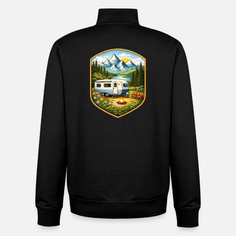 Terrain de camping avec caravane - Sweat zippé unisexe en coton bio Stanley/Stella - noir