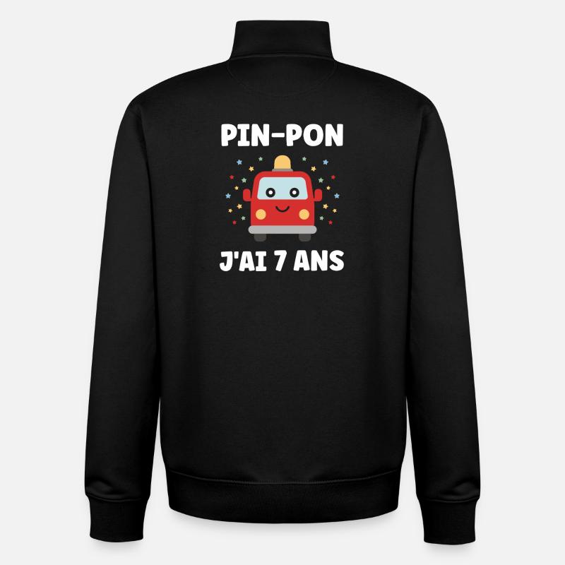 PIN-PON Voiture Joyeuse 7 Ans - Sweat zippé unisexe en coton bio Stanley/Stella - noir