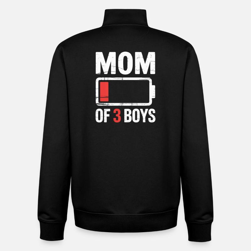 Mutter von 3 Jungen, Batterie leer - Unisex Organic Zip Sweatshirt von Stanley/Stella - Schwarz