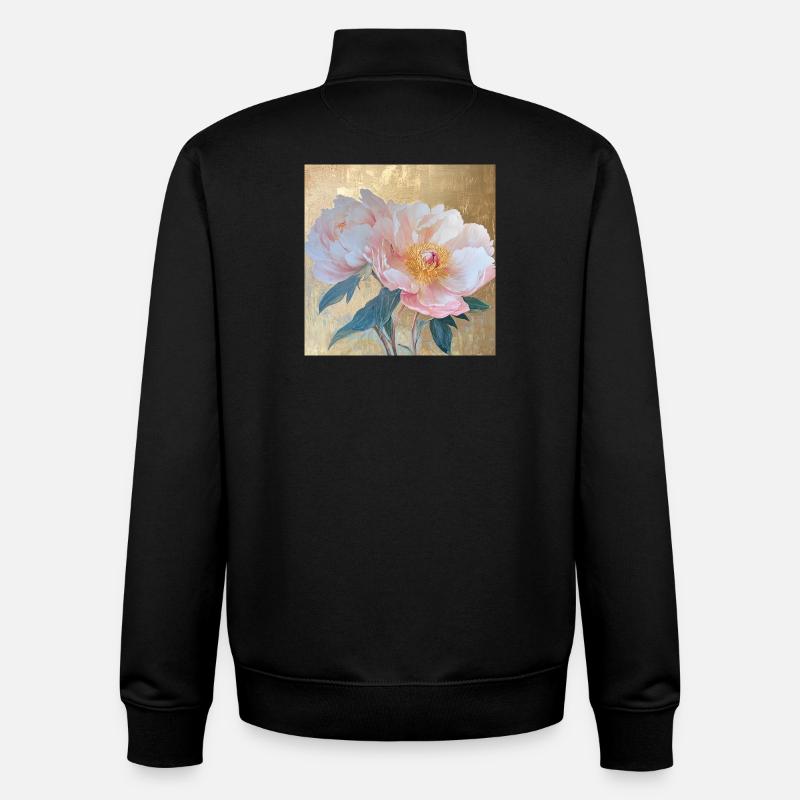 Fleurs élégantes de pivoines roses Goden - Sweat zippé unisexe en coton bio Stanley/Stella - noir