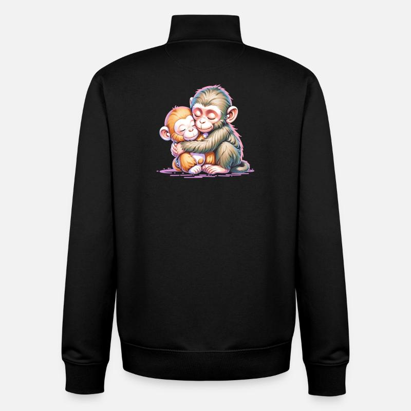 Hugging Monkey Duo - Unisex Organic Zip Sweatshirt by Stanley/Stella - black