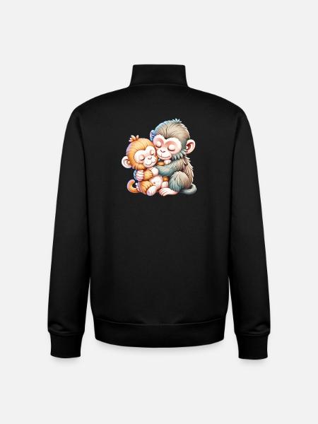 Hugging Monkey Duo - Unisex Organic Zip Sweatshirt by Stanley/Stella - black
