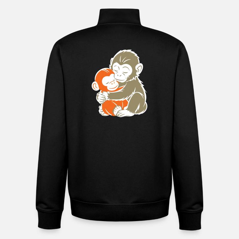 Hugging Monkey Duo - Unisex Organic Zip Sweatshirt by Stanley/Stella - black