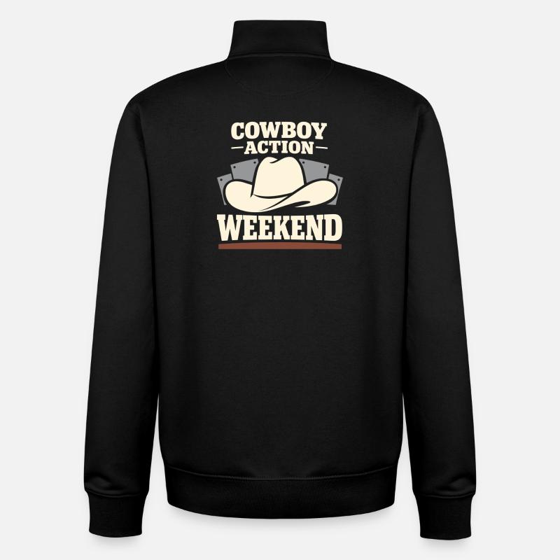 Shooter d’action cowboy. Shooter d’action cowboy - Sweat zippé unisexe en coton bio Stanley/Stella - noir