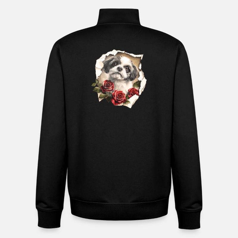 Shih Tzu aux Roses - Sweat zippé unisexe en coton bio Stanley/Stella - noir