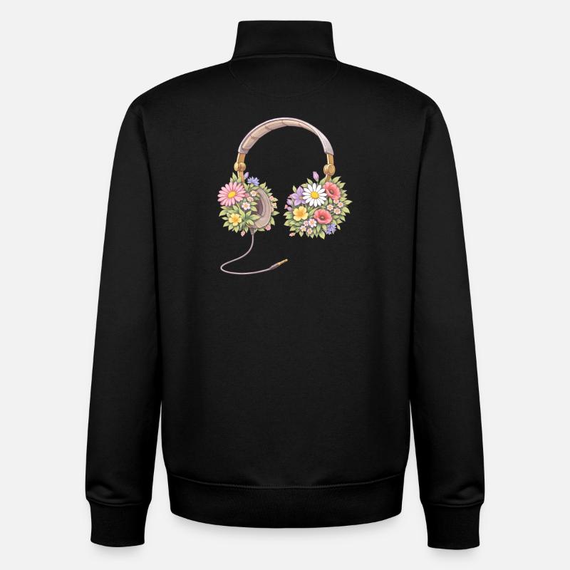 Kopfhörer mit Blumen Illustration - Unisex Organic Zip Sweatshirt von Stanley/Stella - Schwarz
