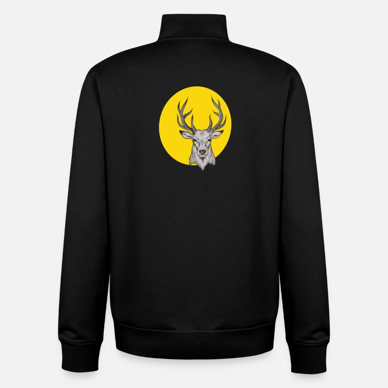 Deer head in the yellow circle - Unisex Organic Zip Sweatshirt by Stanley/Stella - black