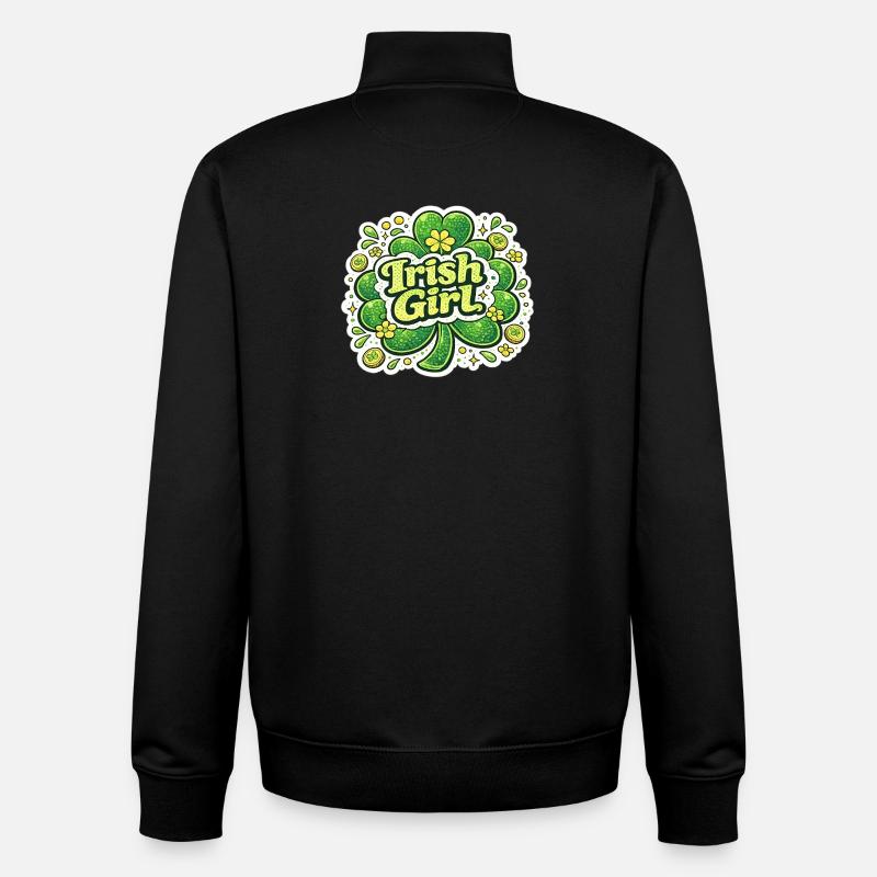 Design d’autocollants de trèfle irlandaise - Sweat zippé unisexe en coton bio Stanley/Stella - noir