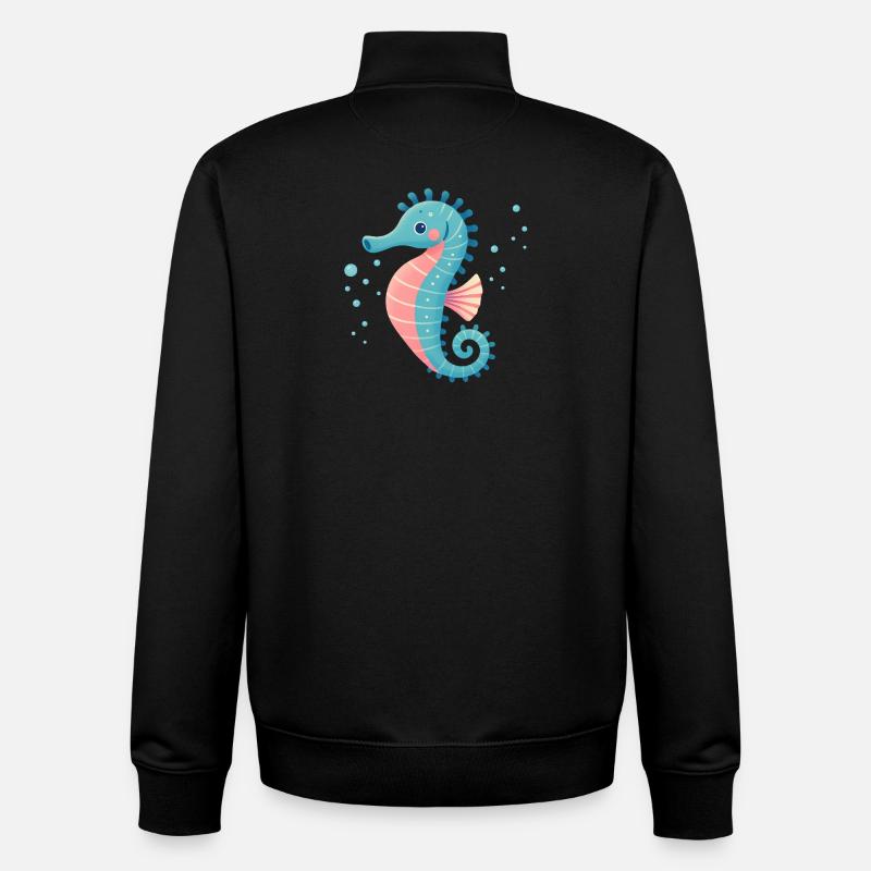 Hippocampe en turquoise et rose - Sweat zippé unisexe en coton bio Stanley/Stella - noir