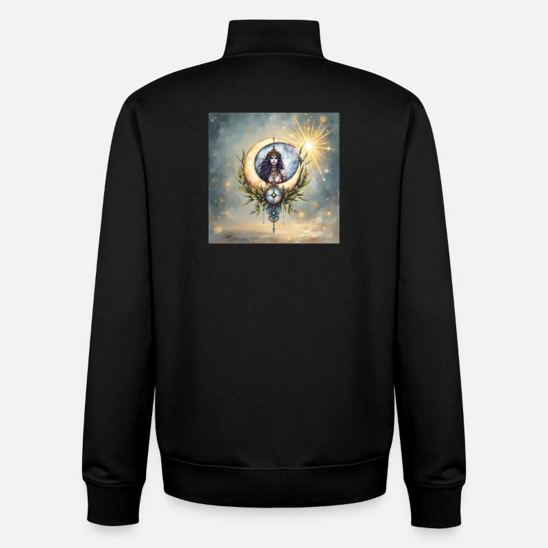 Lunar Goddess in Floral Crescent - Unisex Organic Zip Sweatshirt by Stanley/Stella - black