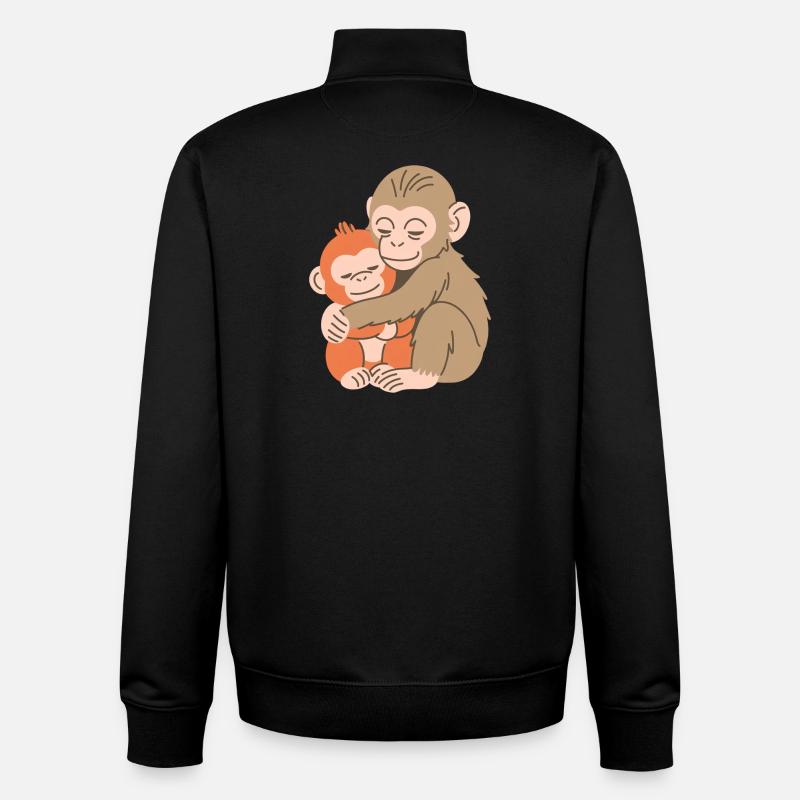 Hugging Monkey Duo - Unisex Organic Zip Sweatshirt by Stanley/Stella - black