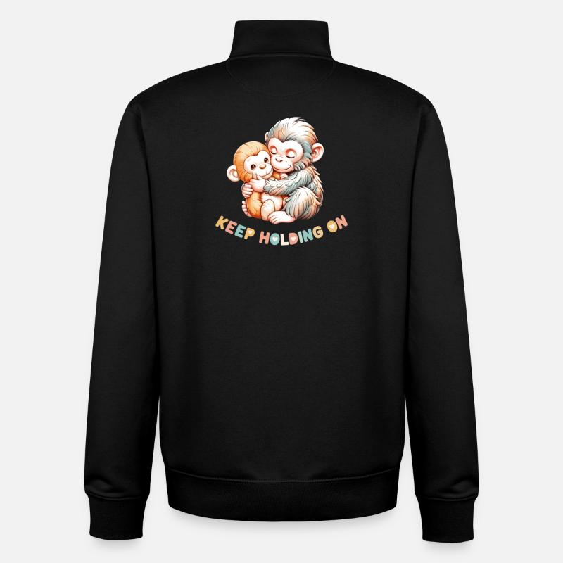 Monkey Hug: Keep Holding On - Unisex Organic Zip Sweatshirt by Stanley/Stella - black